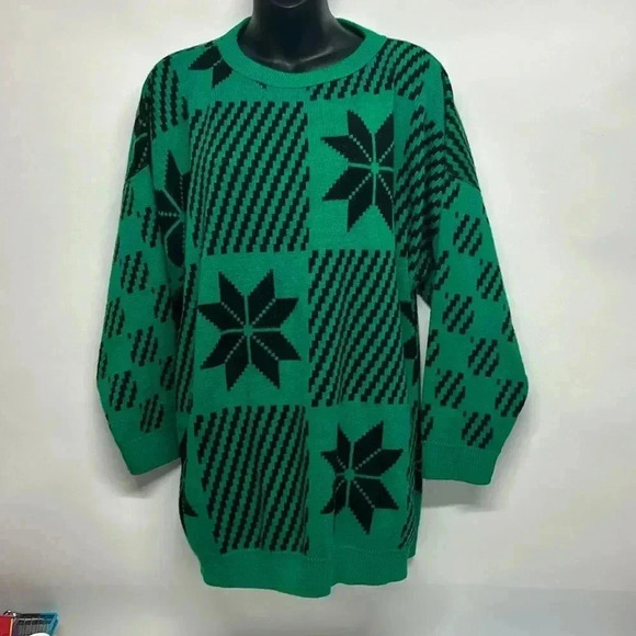 Vintage green, black sweater size large - Picture 1 of 7